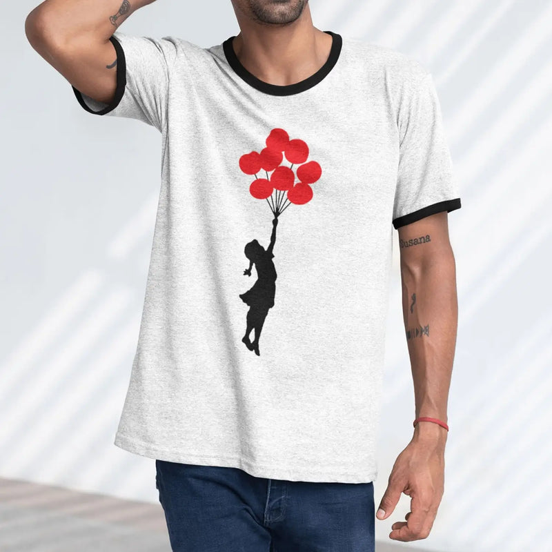 Banksy Girl With Red Balloons Contrast Ringer T-Shirt
