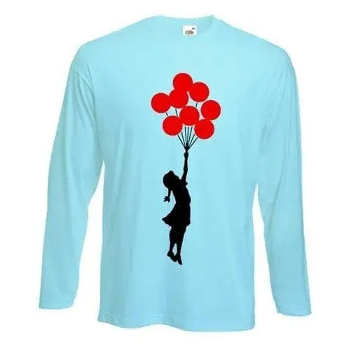 Banksy Girl With Red Balloons Long Sleeve T-Shirt L / Light Blue