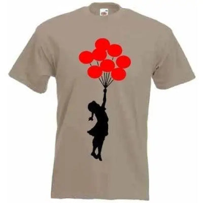 Banksy Girl With Red Balloons T-Shirt L / Khaki