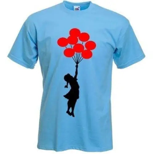 Banksy Girl With Red Balloons T-Shirt L / Light Blue