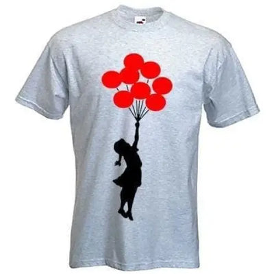 Banksy Girl With Red Balloons T-Shirt L / Light Grey