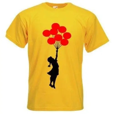 Banksy Girl With Red Balloons T-Shirt L / Yellow