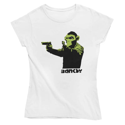 Banksy Gun Monkey Ladies T-Shirt - M - Womens T-Shirt