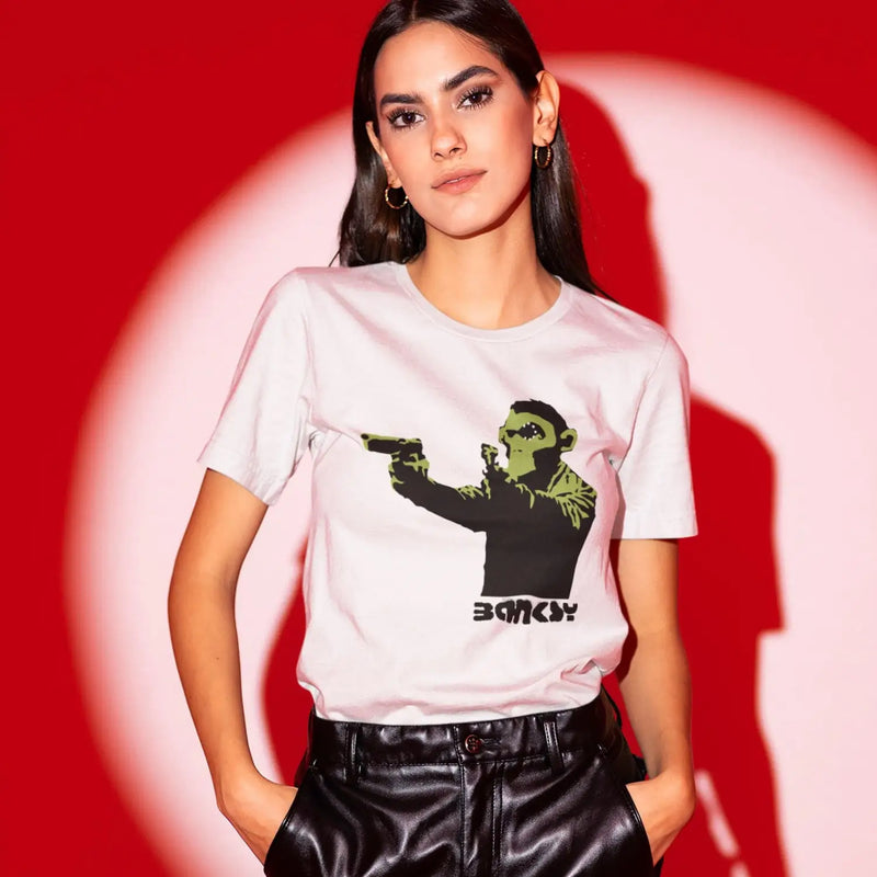 Banksy Gun Monkey Ladies T-Shirt - Womens T-Shirt