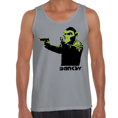 Banksy Gun Monkey Men's Tank Vest Top M / Light Grey