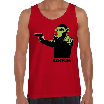 Banksy Gun Monkey Men's Tank Vest Top M / Red
