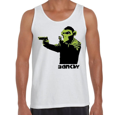 Banksy Gun Monkey Men's Tank Vest Top M / White