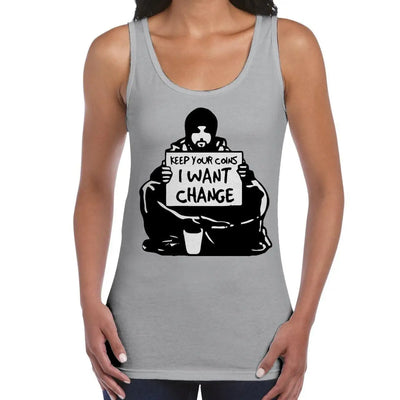 Banksy I Want Change Women's Tank Vest Top L / Light Grey