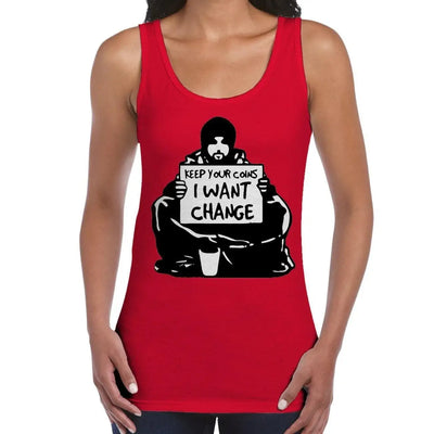 Banksy I Want Change Women's Tank Vest Top L / Red