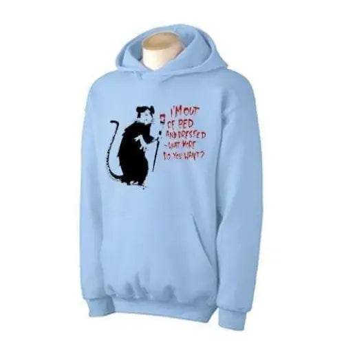 Banksy Im Out Of Bed And Dressed Rat Hoodie S / Light Blue