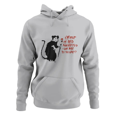 Banksy Im Out Of Bed And Dressed Rat Hoodie - S / Light Grey