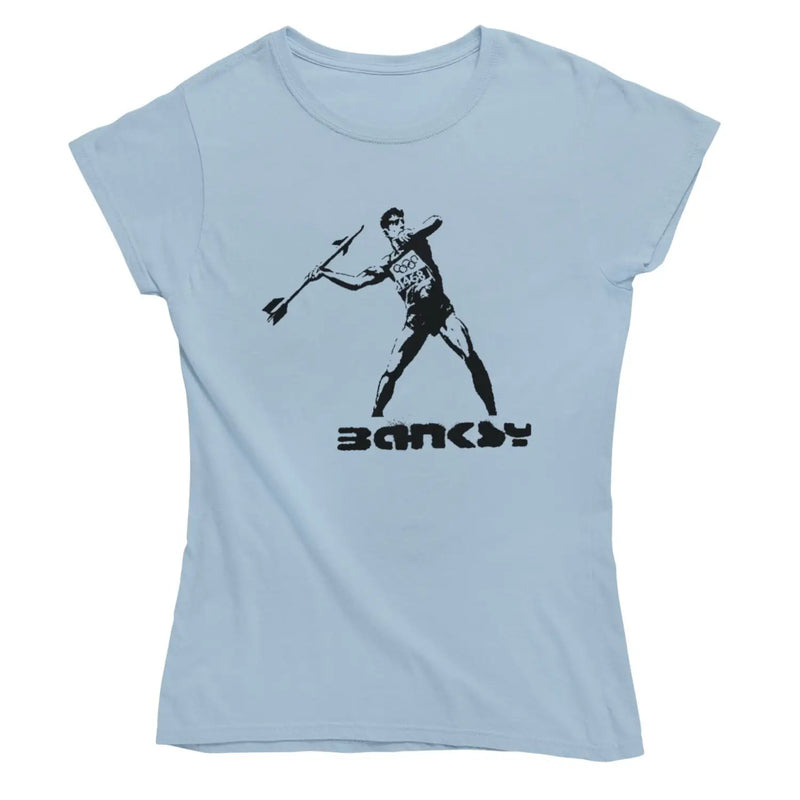 Banksy Javelin Thrower Ladies T-Shirt M / Light Blue