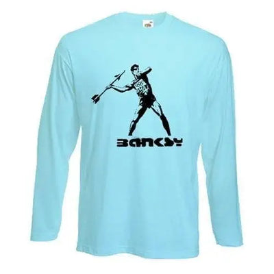 Banksy Javelin Thrower Long Sleeve T-Shirt XL / Light Blue