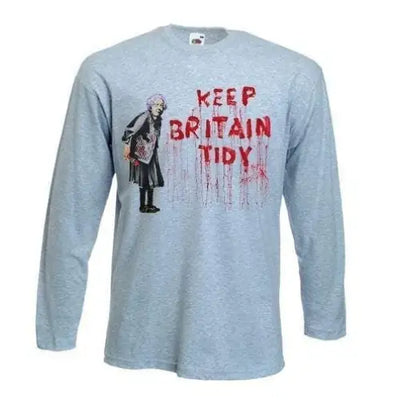 Banksy Keep Britain Tidy Granny Long Sleeve T-Shirt XL / Light Grey