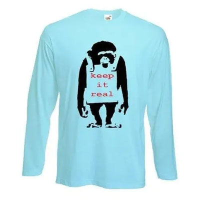 Banksy Keep It Real Monkey Long Sleeve T-Shirt S / Light Blue