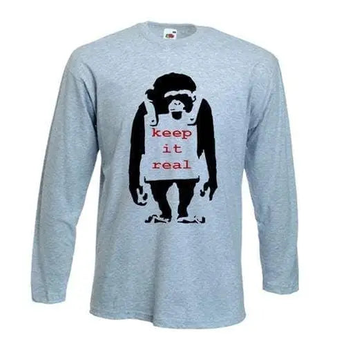 Banksy Keep It Real Monkey Long Sleeve T-Shirt S / Light Grey