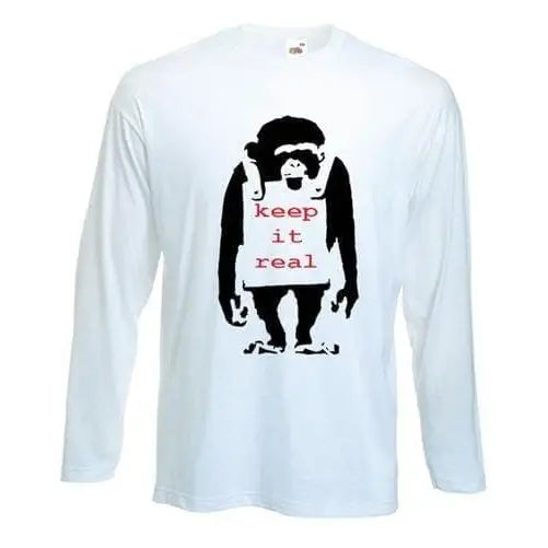 Banksy Keep It Real Monkey Long Sleeve T-Shirt S / White
