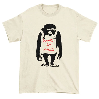 Banksy Keep It Real Monkey Mens T-Shirt XL / Cream