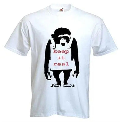 Banksy Keep It Real Monkey Mens T-Shirt XL / White