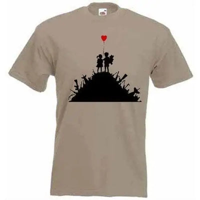 Banksy Kids On Guns Mens T-Shirt L / Khaki