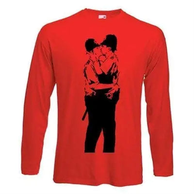 Banksy Kissing Coppers Long Sleeve T-Shirt M / Red