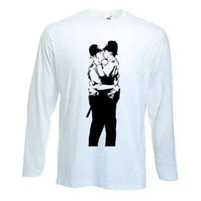 Banksy Kissing Coppers Long Sleeve T-Shirt M / White