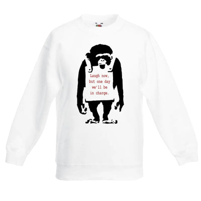 Banksy Laugh Now Monkey Graffiti Children's Toddler Kids Sweatshirt Jumper 3-4 / White