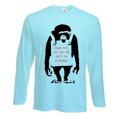 Banksy Laugh Now Monkey Long Sleeve T-Shirt S / Light Blue