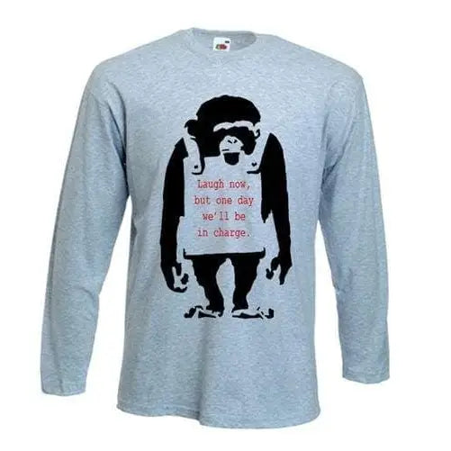 Banksy Laugh Now Monkey Long Sleeve T-Shirt S / Light Grey