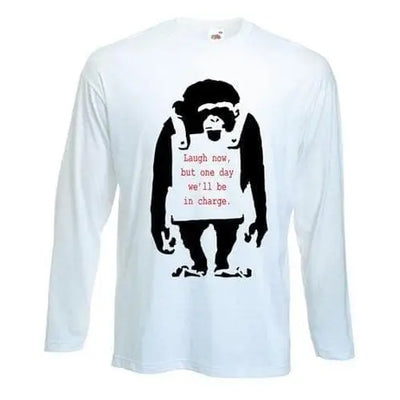 Banksy Laugh Now Monkey Long Sleeve T-Shirt S / White