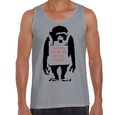 Banksy Laugh Now Monkey Men's Tank Vest Top S / Light Grey