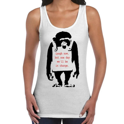 Banksy Laugh Now Monkey Women's Tank Vest Top S / White