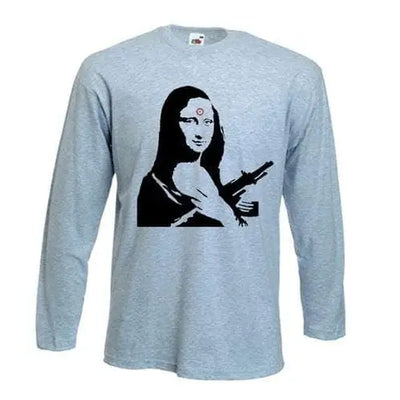 Banksy Machine Gun Mona Lisa Long Sleeve T-Shirt L / Light Grey