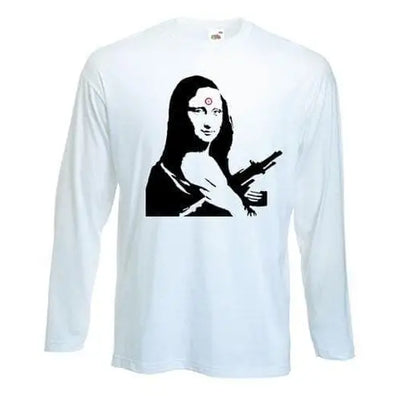 Banksy Machine Gun Mona Lisa Long Sleeve T-Shirt L / White