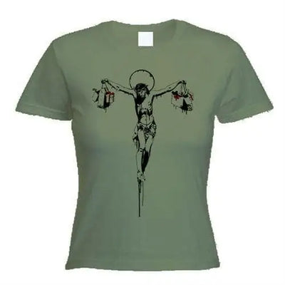 Banksy Material Jesus Ladies T-Shirt M / Khaki