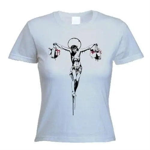 Banksy Material Jesus Ladies T-Shirt M / Light Grey