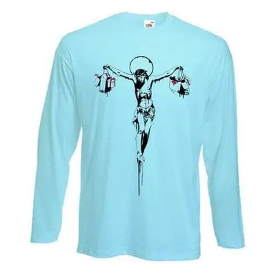 Banksy Material Jesus Long Sleeve T-Shirt XL / Light Blue