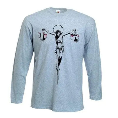 Banksy Material Jesus Long Sleeve T-Shirt XL / Light Grey