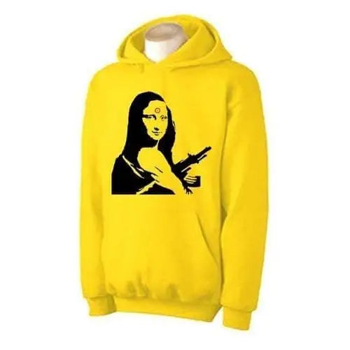 Banksy Mona Lisa With Machine Gun Hoodie M / Yellow