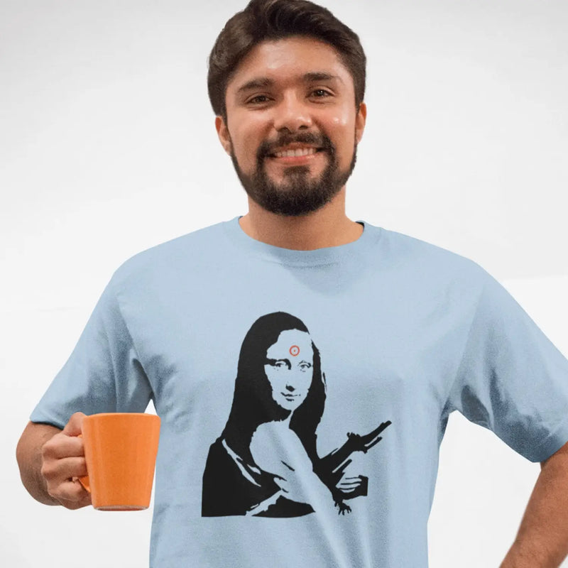 Banksy Mona Lisa With Machine Gun Mens T-Shirt