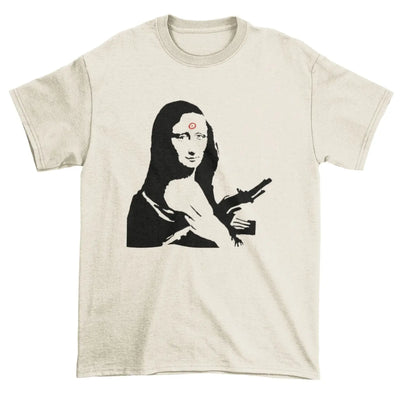 Banksy Mona Lisa With Machine Gun Mens T-Shirt M / Cream
