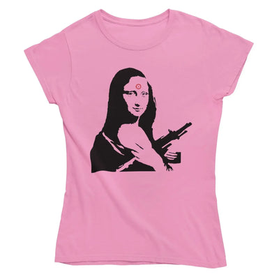 Banksy Mona Lisa With Machine Gun Womens T-Shirt M / Light Pink