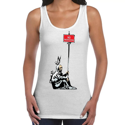 Banksy No Trespassing Native Indian Women's Tank Vest Top XXL / White