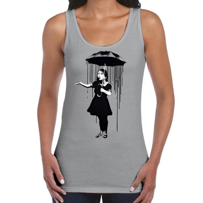 Banksy Nola Umbrella Girl Women's Tank Vest Top M / Light Grey