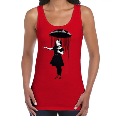 Banksy Nola Umbrella Girl Women's Tank Vest Top M / Red