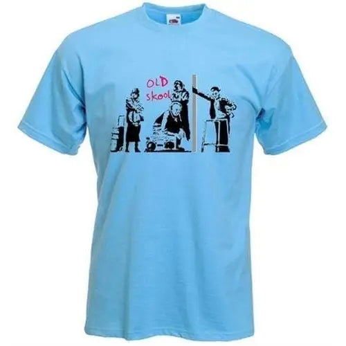 Banksy Old Skool Mens T-Shirt L / Light Blue