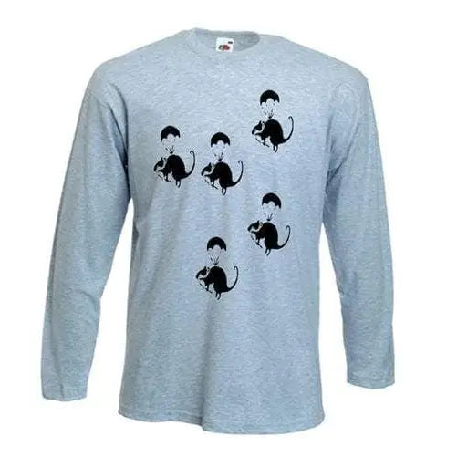 Banksy Parachute Rat Long Sleeve T-Shirt L / Light Grey