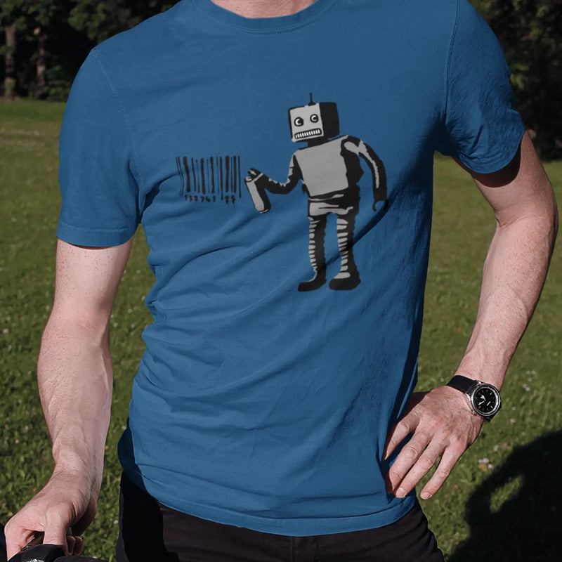 Banksy Robot Barcode Mens T-shirt