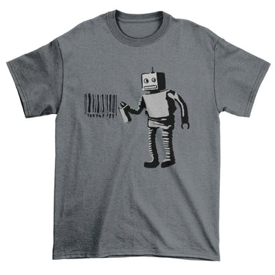 Banksy Robot Barcode Mens T-shirt S / Charcoal