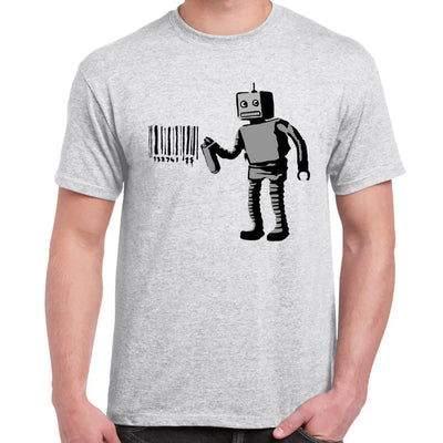 Banksy Robot Barcode Mens T-shirt S / Grey